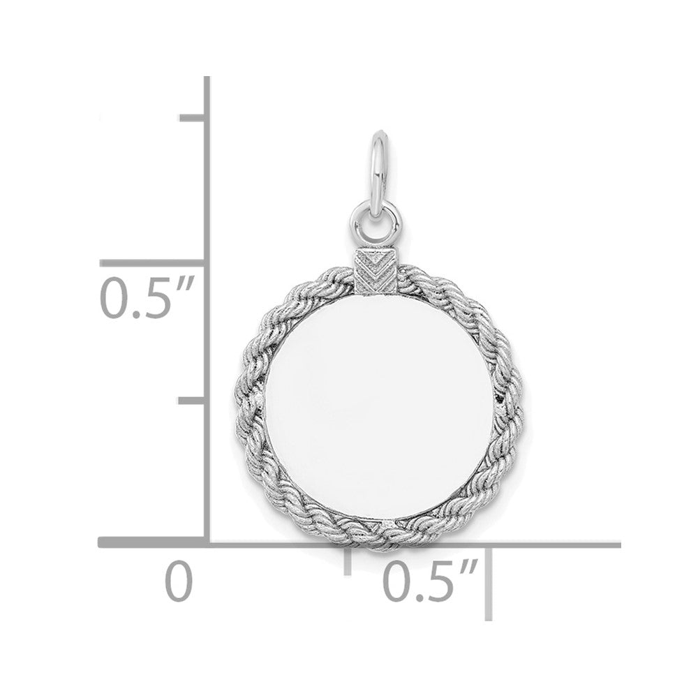 Sterling Silver Rhod-plated Eng. Rnd w/Rope Polish Front/Satin Back Disc