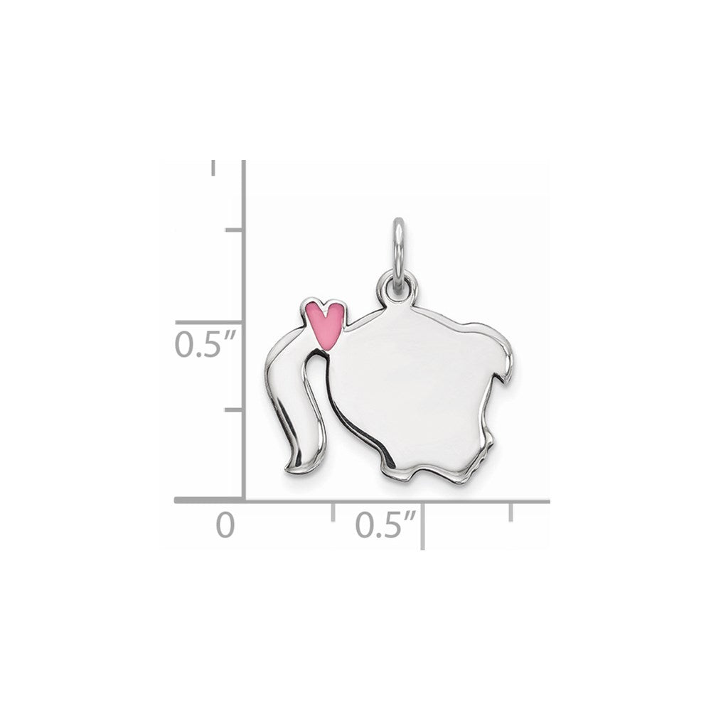 Sterling Silver Rhod-plate Pink Enamel Right Facing Girl Head Disc Charm
