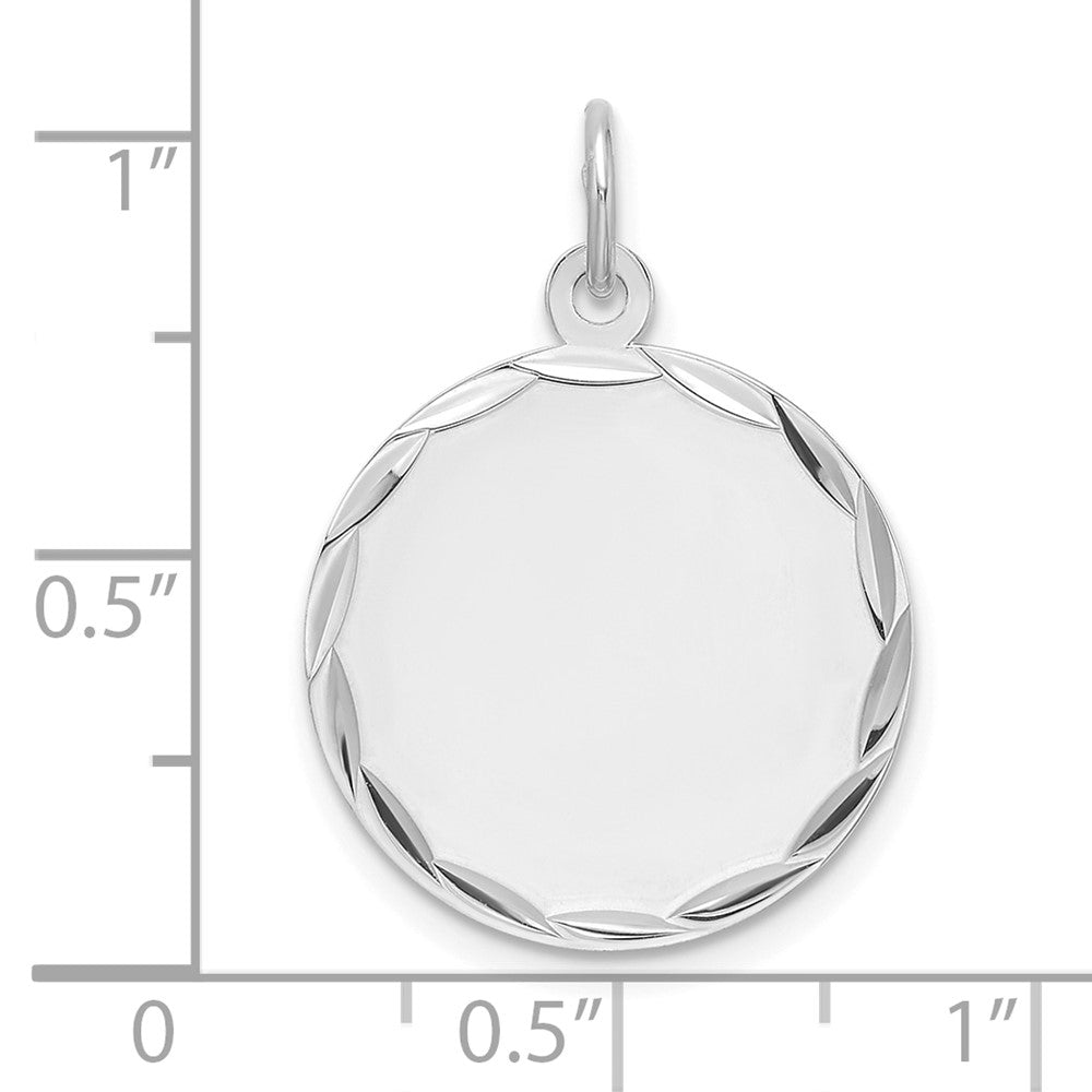 Sterling Silver Rhod-plated Eng. Rnd Polish Front/Back Disc Charm