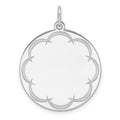 Sterling Silver Rhod-plated Eng. Rnd Polish Front/Satin Back Disc Charm