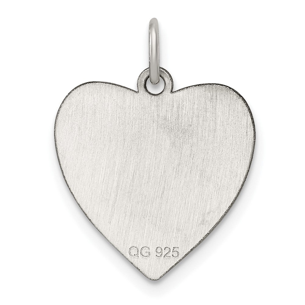SS Rhod-plated Eng. Heart Polish Front/Satin Back Disc Charm