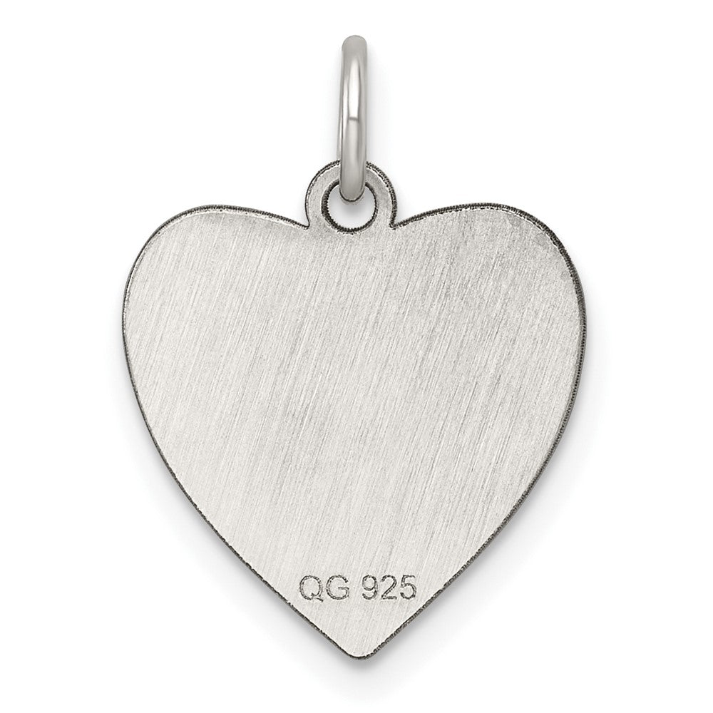 Sterling Silver Rhod-plated Eng. Heart Polish Front/Satin Back Disc Charm