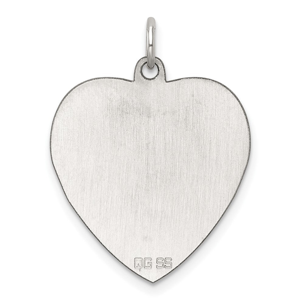 Sterling Silver Rhod-plated Eng. Heart Polish Front/Satin Back Disc Charm