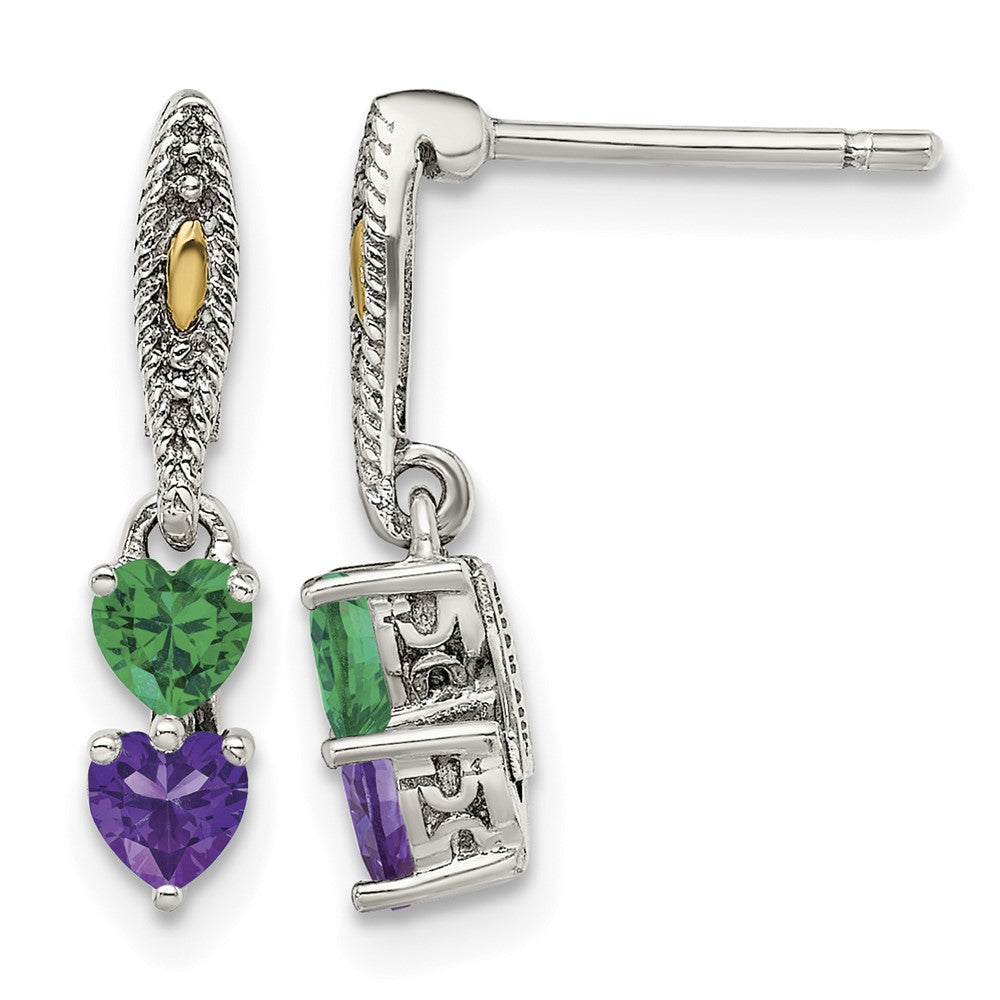 Sterling Silver Antiqued w/14k 2-stone Mother's Earring