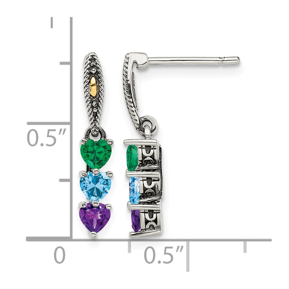 Sterling Silver Antiqued w/14k 3-stone Mother's Earring