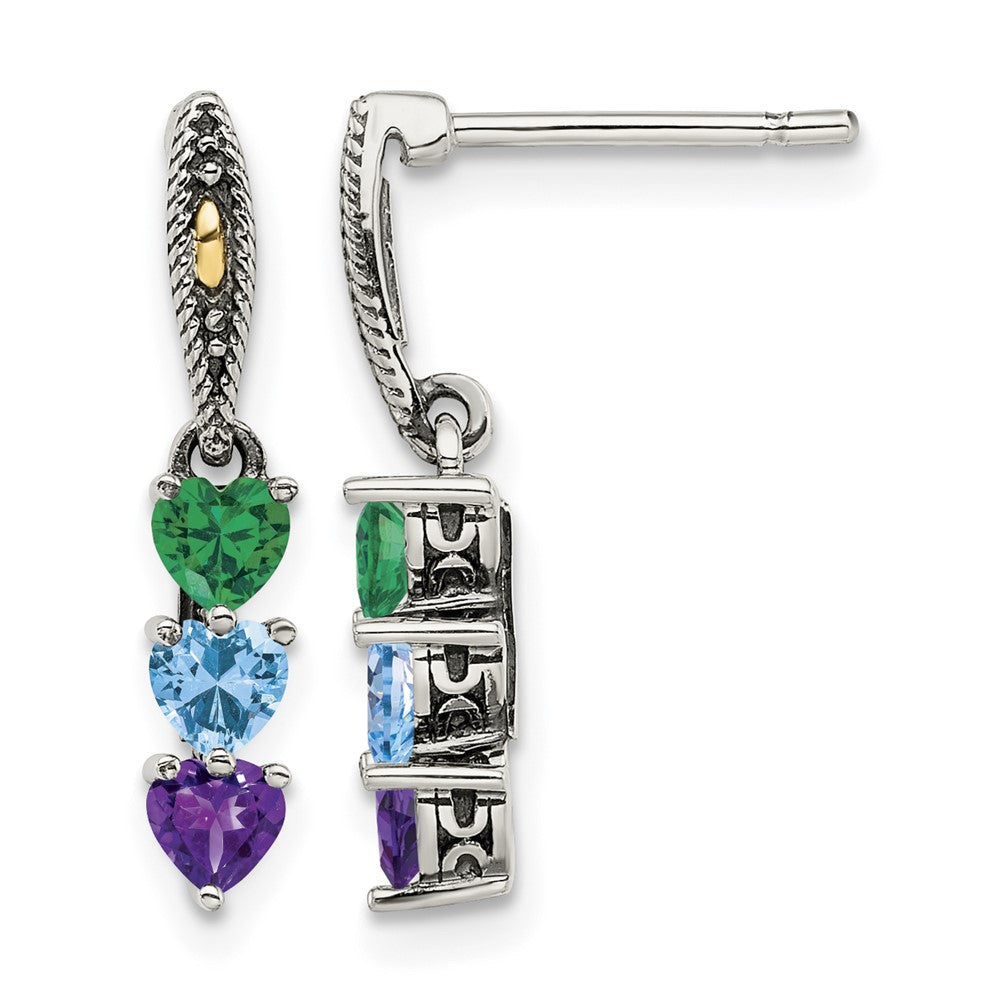 Sterling Silver Antiqued w/14k 3-stone Mother's Earring