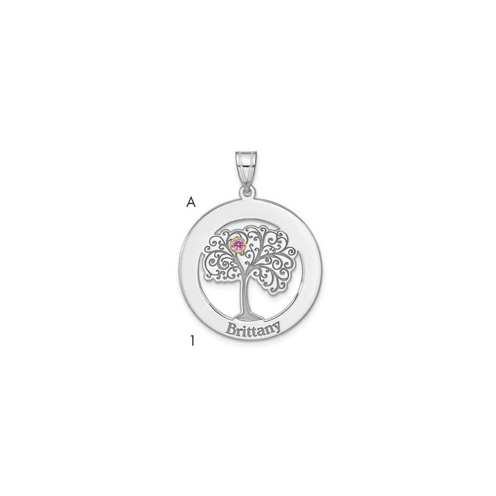 SSilver/Rhod-plated 1 Birthstone w/ 14k Bezel Family Pendant
