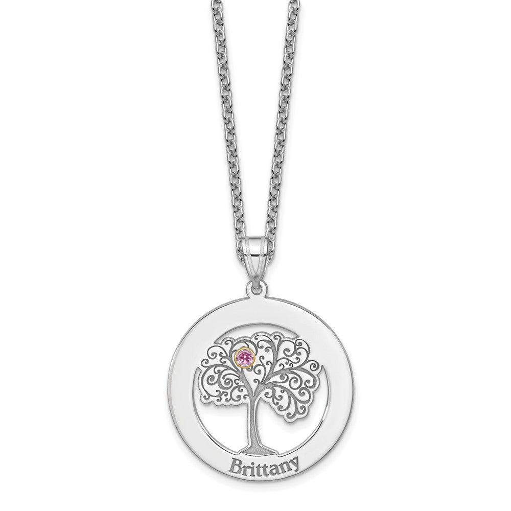 SSilver/Rhod-plated 1 Birthstone w/ 14k Bezel Family Pendant