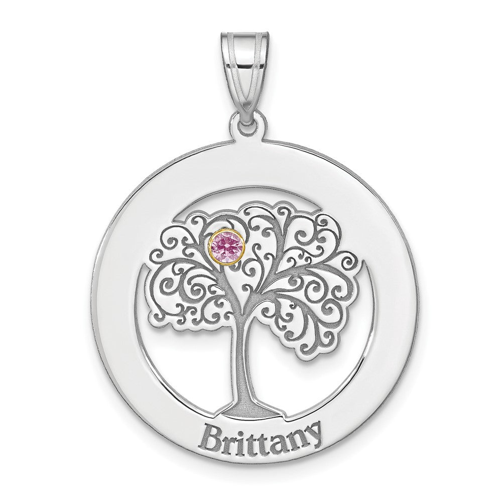 SSilver/Rhod-plated 1 Birthstone w/ 14k Bezel Family Pendant