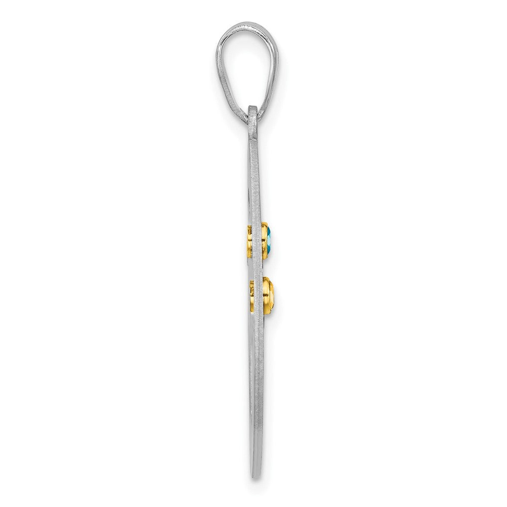 Sterling Silver/Rhod-plated 2 Birthstone w/ 14k Bezel Pendant