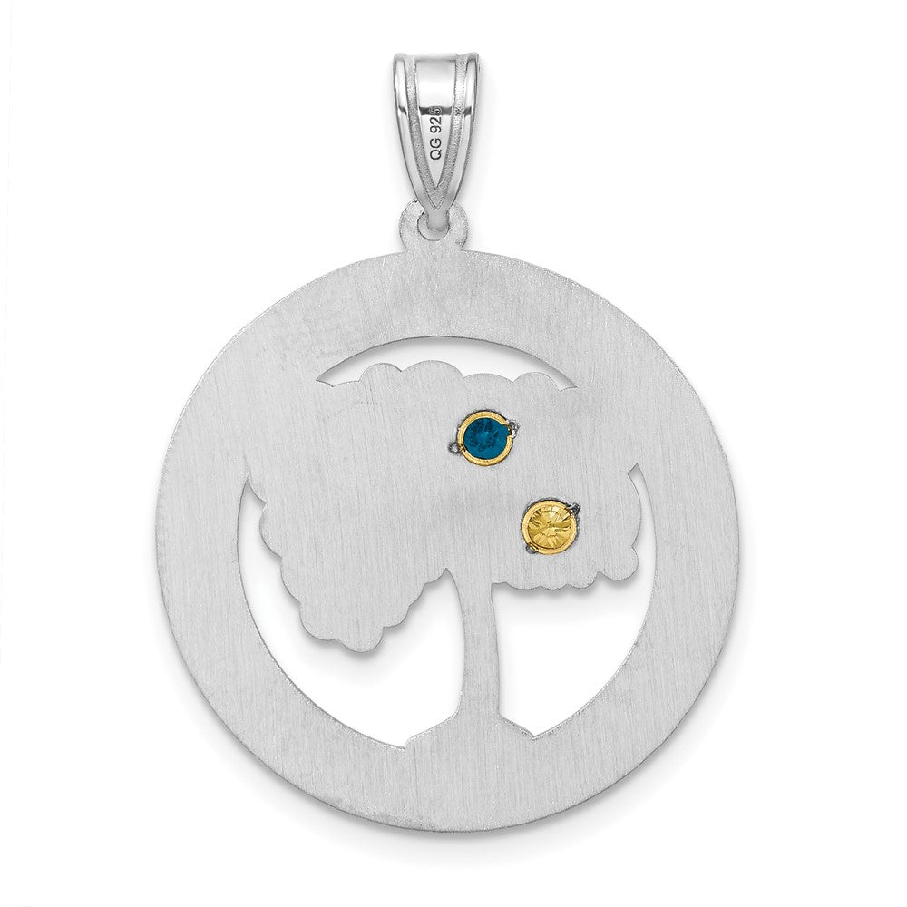 Sterling Silver/Rhod-plated 2 Birthstone w/ 14k Bezel Pendant