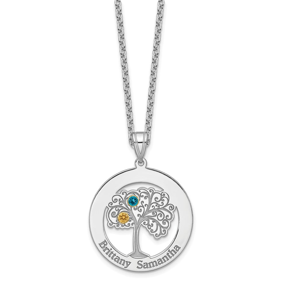 Sterling Silver/Rhod-plated 2 Birthstone w/ 14k Bezel Pendant