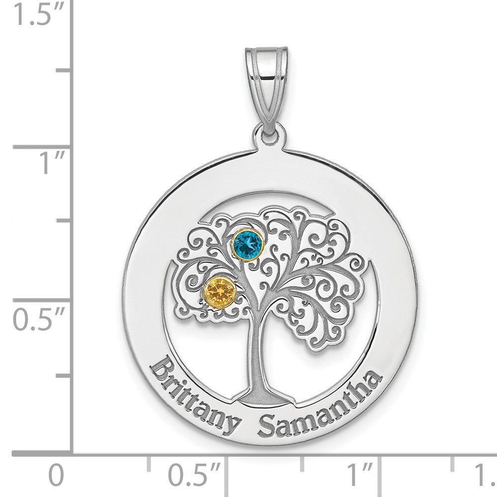 Sterling Silver/Rhod-plated 2 Birthstone w/ 14k Bezel Pendant
