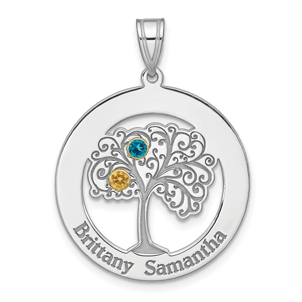 Sterling Silver/Rhod-plated 2 Birthstone w/ 14k Bezel Pendant