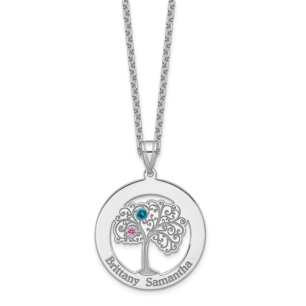 Sterling Silver/Rhodium-plated 2 Birthstone w/SSilver Bezel Pendant