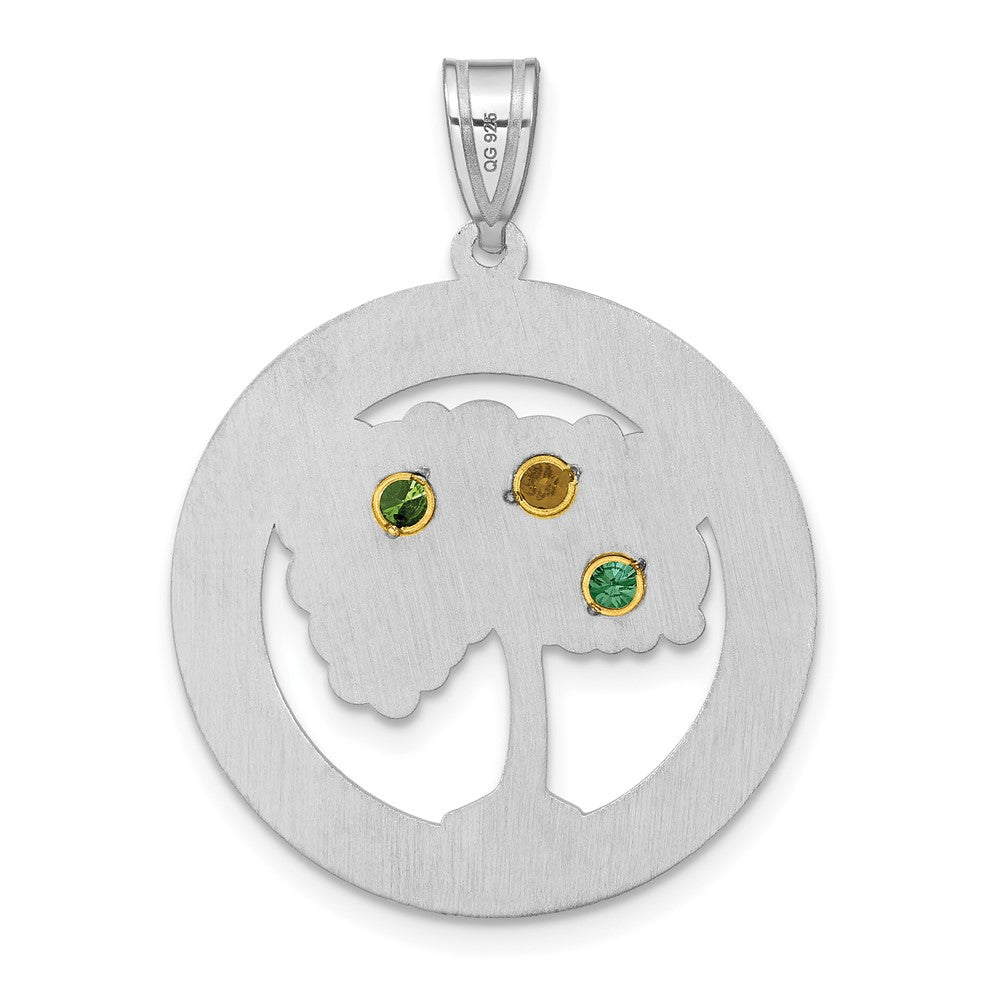 Sterling Silver/Rhod-plated 3 Birthstone w/ 14k Bezel Family Pendant