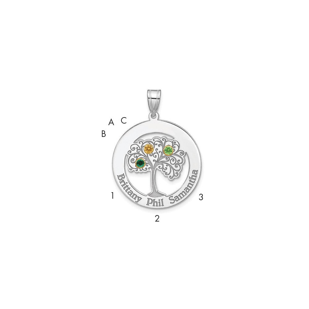 Sterling Silver/Rhod-plated 3 Birthstone w/ 14k Bezel Family Pendant