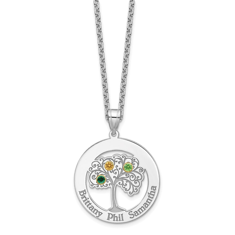 Sterling Silver/Rhod-plated 3 Birthstone w/ 14k Bezel Family Pendant
