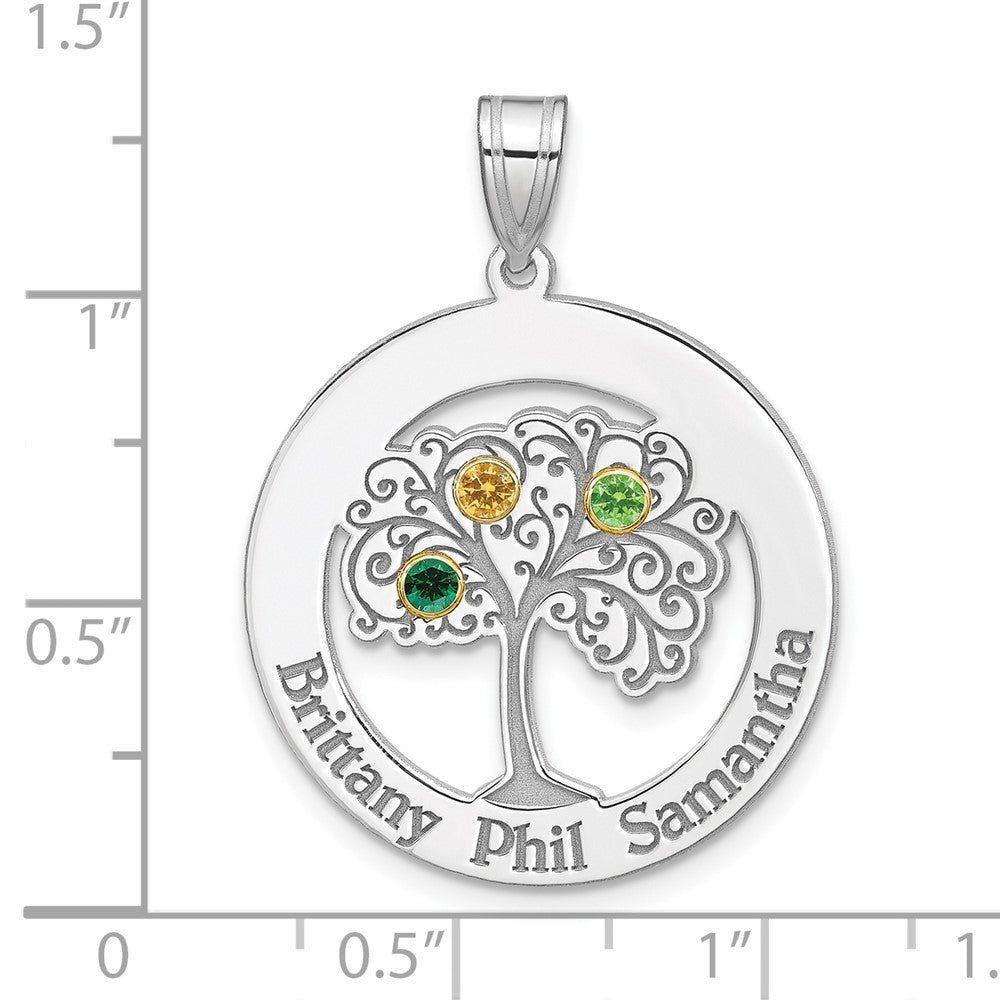 Sterling Silver/Rhod-plated 3 Birthstone w/ 14k Bezel Family Pendant