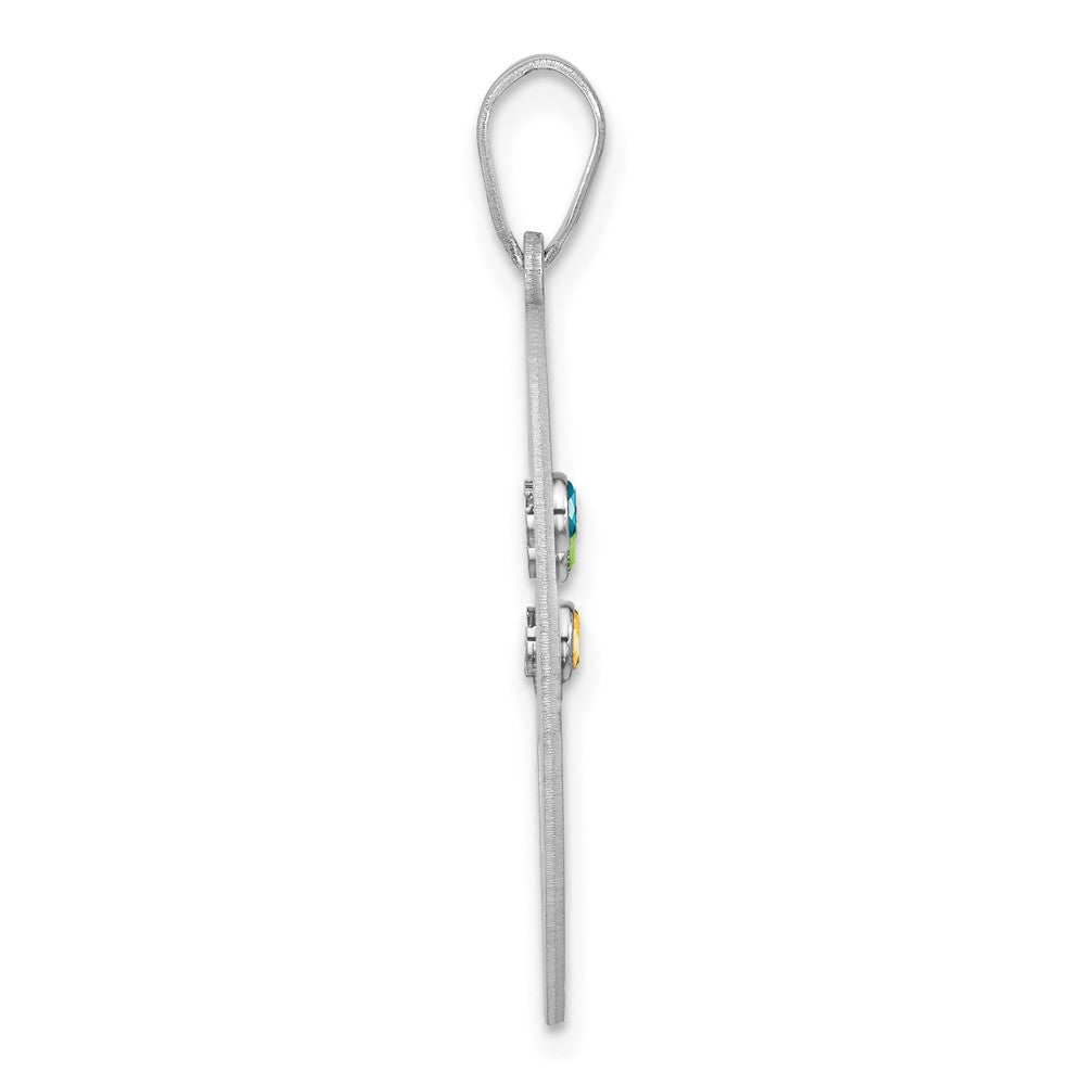 SSilver/Rhodium-plated 3 Birthstone w/ SSilver Bezel Family Pendant