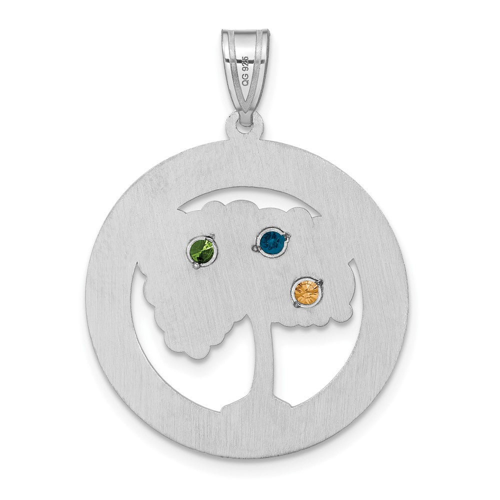 SSilver/Rhodium-plated 3 Birthstone w/ SSilver Bezel Family Pendant