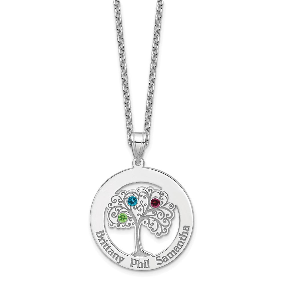 SSilver/Rhodium-plated 3 Birthstone w/ SSilver Bezel Family Pendant