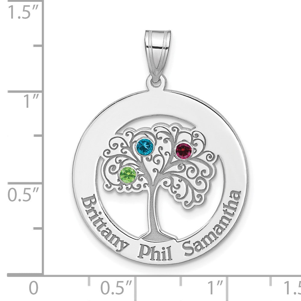 SSilver/Rhodium-plated 3 Birthstone w/ SSilver Bezel Family Pendant