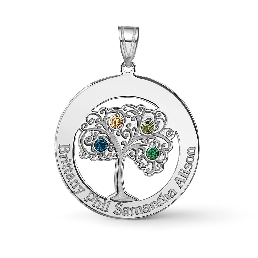 SSilver/Rhodium-plated 3 Birthstone w/ SSilver Bezel Family Pendant