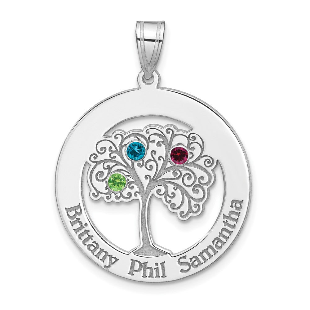 SSilver/Rhodium-plated 3 Birthstone w/ SSilver Bezel Family Pendant