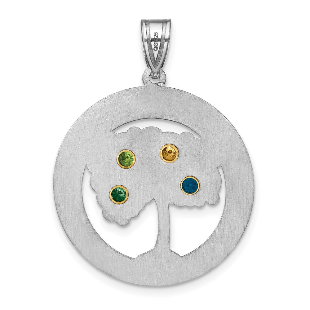 Sterling Silver/Rhod-plated 4 Birthstone w/ 14k Bezel Family Pendant