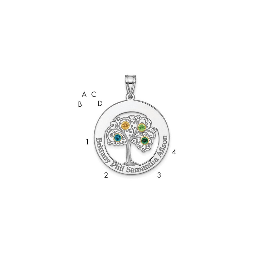 Sterling Silver/Rhod-plated 4 Birthstone w/ 14k Bezel Family Pendant