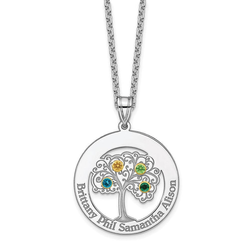 Sterling Silver/Rhod-plated 4 Birthstone w/ 14k Bezel Family Pendant
