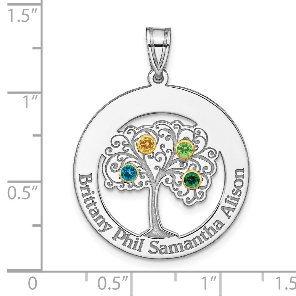 Sterling Silver/Rhod-plated 4 Birthstone w/ 14k Bezel Family Pendant