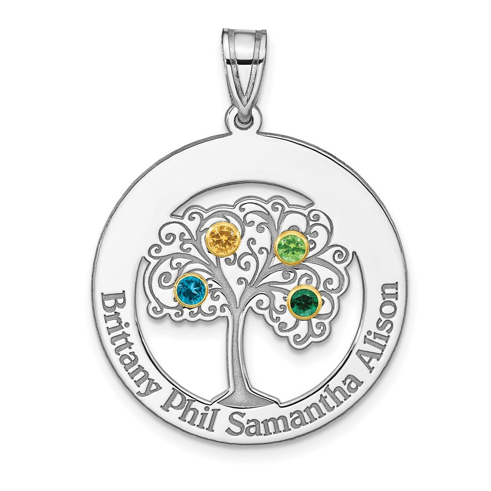 Sterling Silver/Rhod-plated 4 Birthstone w/ 14k Bezel Family Pendant