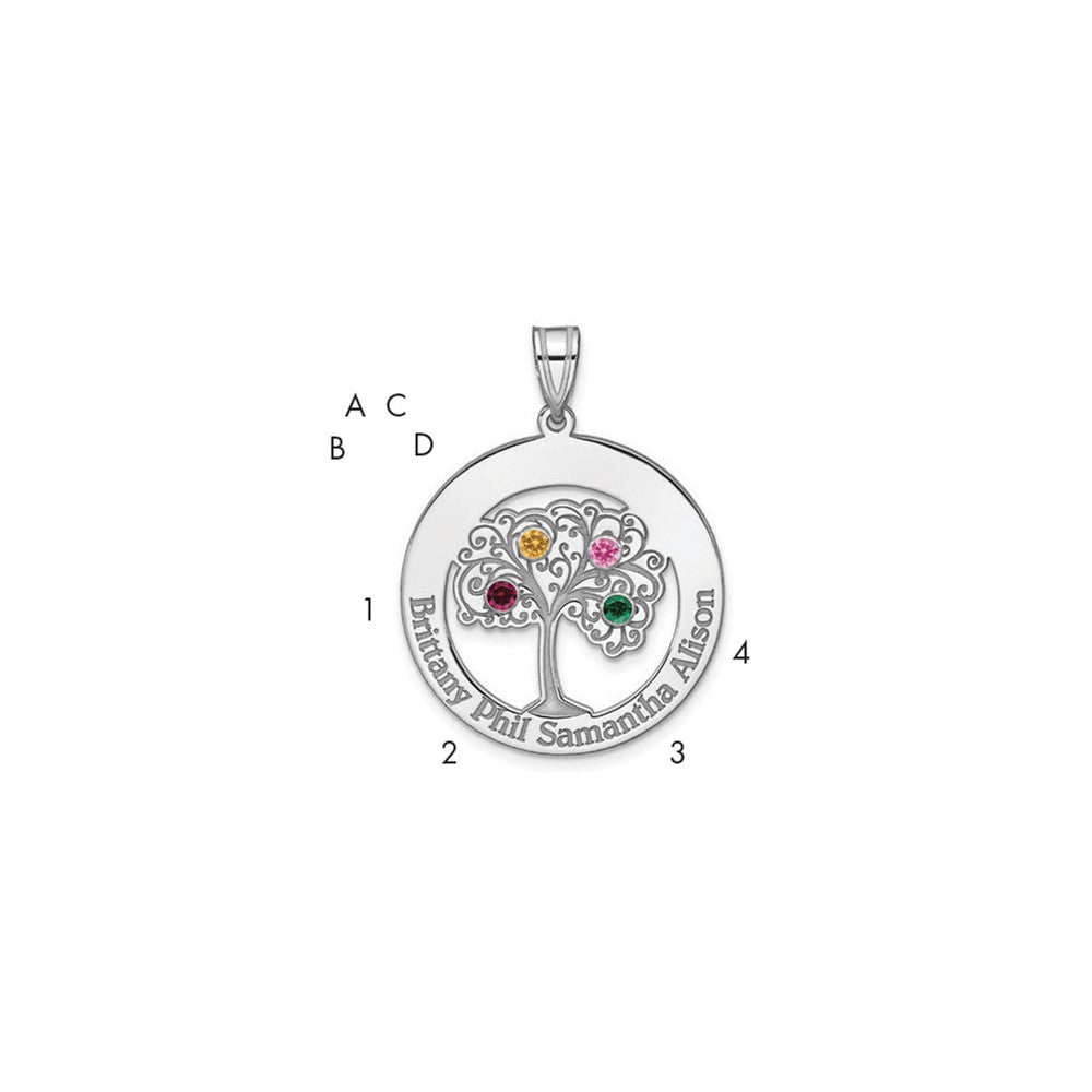 SSilver/Rhodium-plated 4 Birthstone w/SSilver Bezel Family Pendant