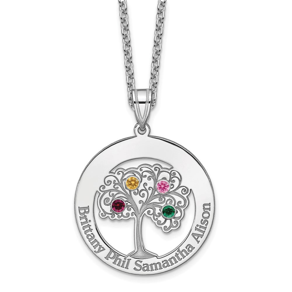 SSilver/Rhodium-plated 4 Birthstone w/SSilver Bezel Family Pendant