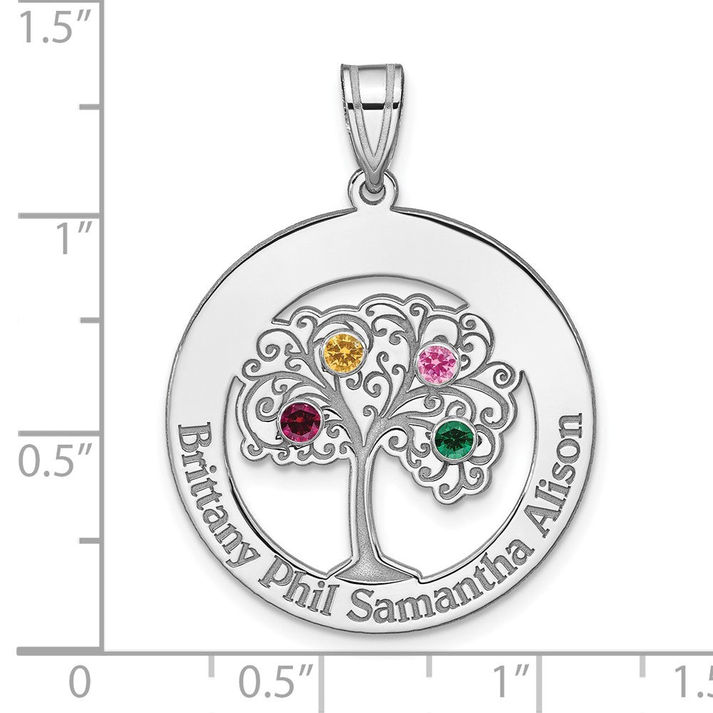SSilver/Rhodium-plated 4 Birthstone w/SSilver Bezel Family Pendant