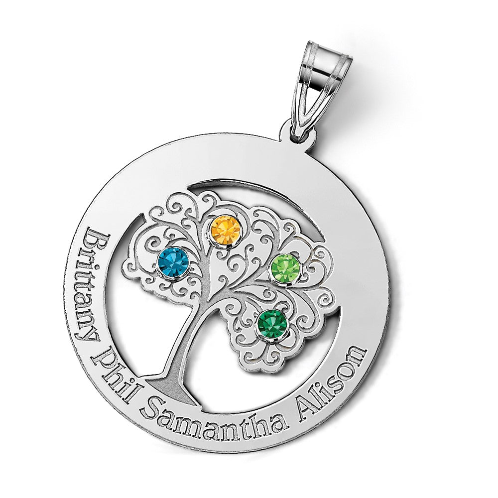 SSilver/Rhodium-plated 4 Birthstone w/SSilver Bezel Family Pendant