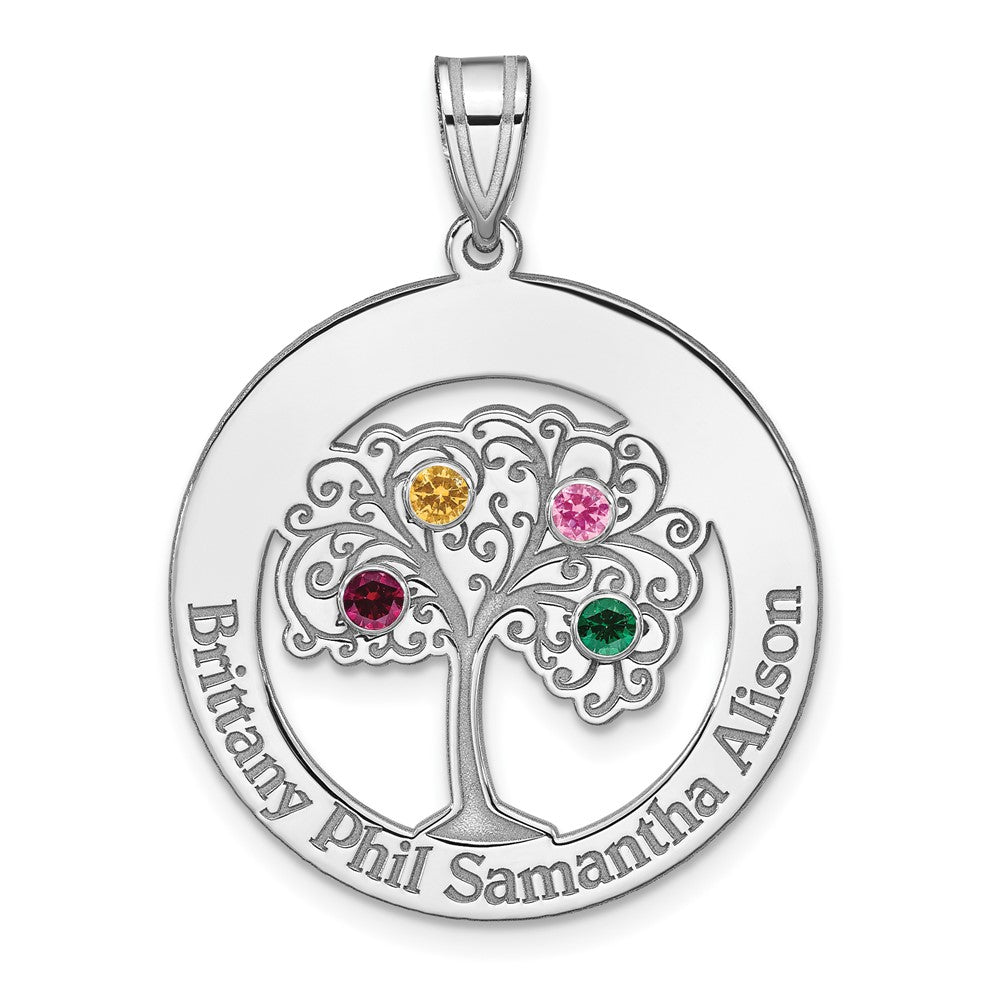 SSilver/Rhodium-plated 4 Birthstone w/SSilver Bezel Family Pendant
