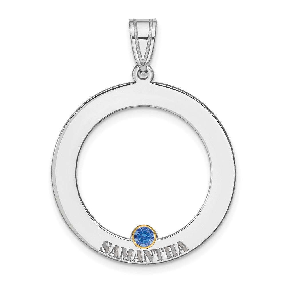 SSilver/Rh-plated 1 Birthstone Circle w/ 14k Bezel Family Pendant