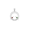 SSilver/Rh-plated 2 Birthstone Circle w/ 14k Bezel Family Pendant