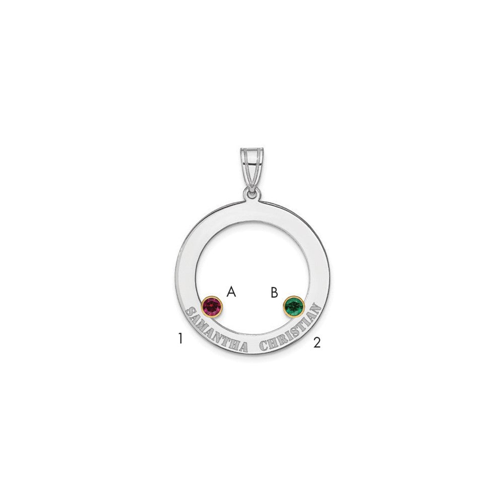 SSilver/Rh-plated 2 Birthstone Circle w/ 14k Bezel Family Pendant