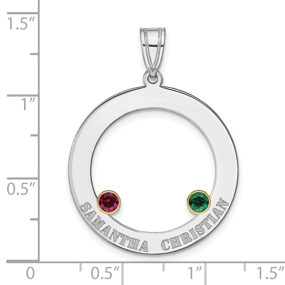 SSilver/Rh-plated 2 Birthstone Circle w/ 14k Bezel Family Pendant