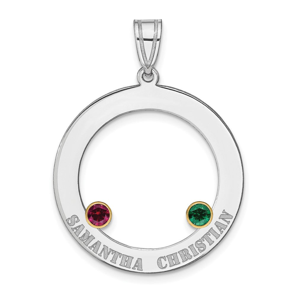 SSilver/Rh-plated 2 Birthstone Circle w/ 14k Bezel Family Pendant