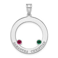 SSilver/Rh-plated 2 Birthstone Circle w/SSilver Bezel Family Pendant