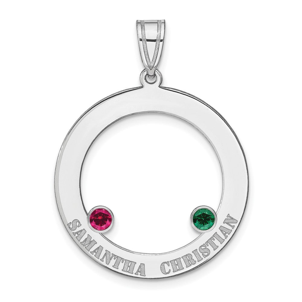 SSilver/Rh-plated 2 Birthstone Circle w/SSilver Bezel Family Pendant