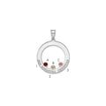SSilver/Rh-plated 3 Birthstone Circle w/ 14k Bezel Family Pendant