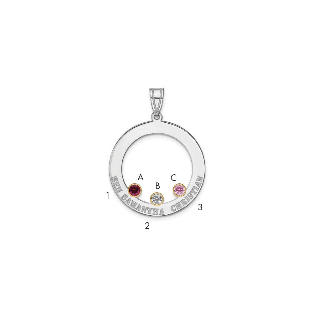 SSilver/Rh-plated 3 Birthstone Circle w/ 14k Bezel Family Pendant