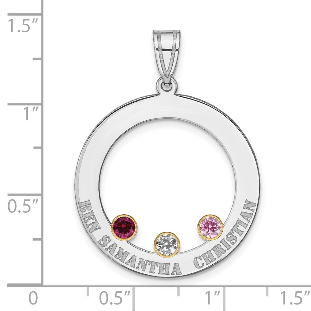 SSilver/Rh-plated 3 Birthstone Circle w/ 14k Bezel Family Pendant