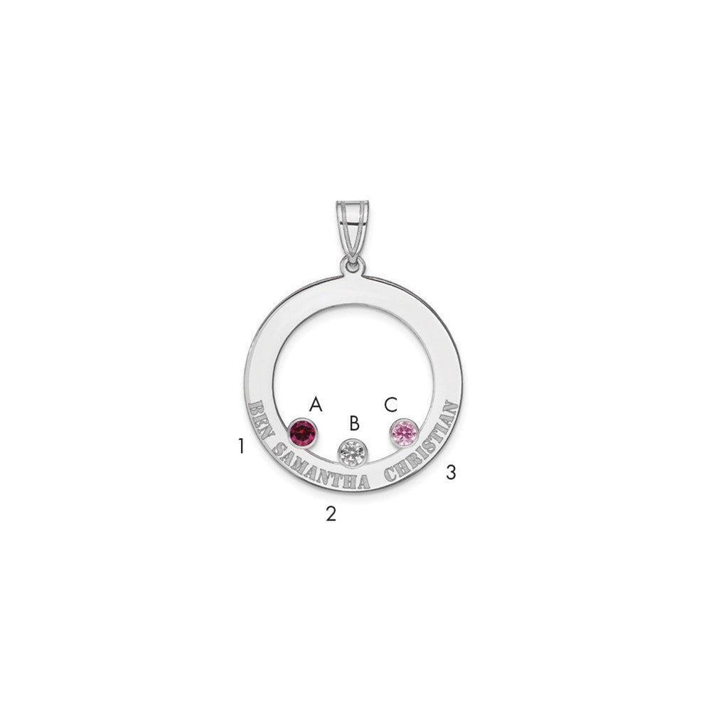 SSilver/Rh-plated 3 Birthstone Circle w/SSilver Bezel Family Pendant